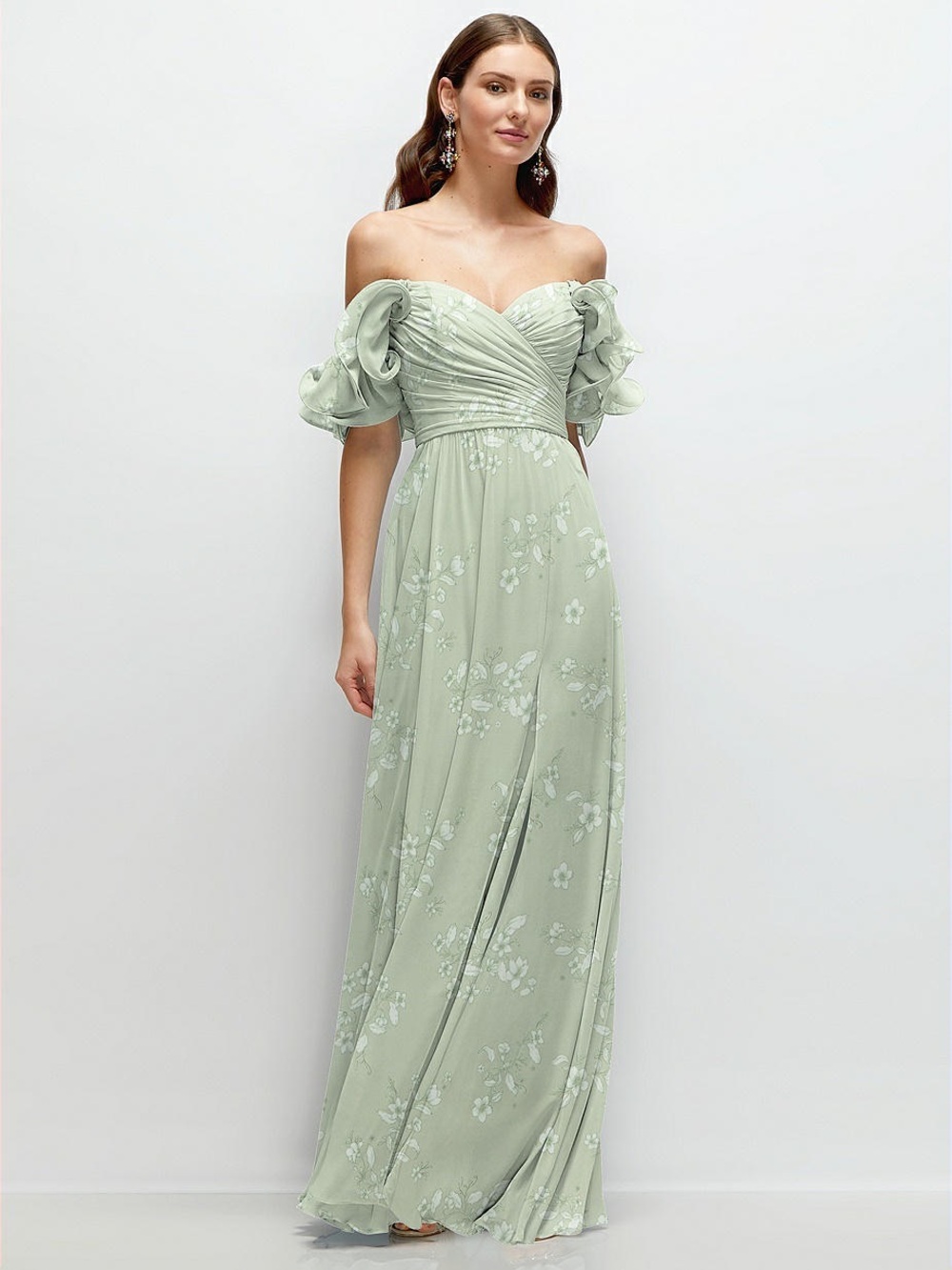 After Six Maia Floral Convertible Ruffle Strap Chiffon Gown Bridesmaid Dress
